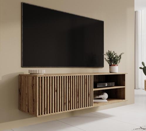 Meubella | TV-Meubel hangend eiken 150 cm | latjes, Huis en Inrichting, Kasten |Televisiemeubels, 25 tot 50 cm, Nieuw, 150 tot 200 cm