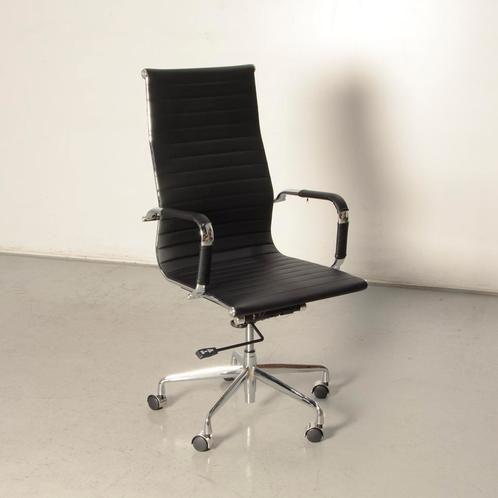 Frontseat vergaderstoel, zwart leder, vaste armleggers, Huis en Inrichting, Stoelen, Gebruikt, Ophalen of Verzenden