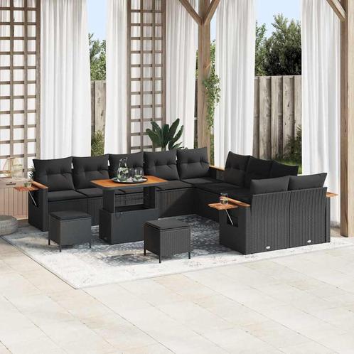 vidaXL Tuinbank Set met kussen met opslag 13 pcs Zwart Poly, Tuin en Terras, Tuinsets en Loungesets, Nieuw, Verzenden