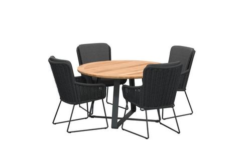 4 Seasons Outdoor Wing dining set met Basso teak tafel Ø 130, Tuin en Terras, Tuinsets en Loungesets