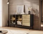 Meubella | Dressoir zwart eiken 150cm met LED-verlichting, Huis en Inrichting, Verzenden, Nieuw, 25 tot 50 cm, 150 tot 200 cm