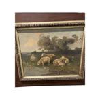Grand tableau huile sur toile Moutons Signé Henry Schouten, Antiek en Kunst, Kunst | Schilderijen | Klassiek, Ophalen
