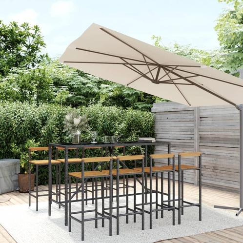 vidaXL Ensemble de bar jardin 9 pcs noir poly rotin/bois, Jardin & Terrasse, Ensembles de jardin, Neuf, Envoi