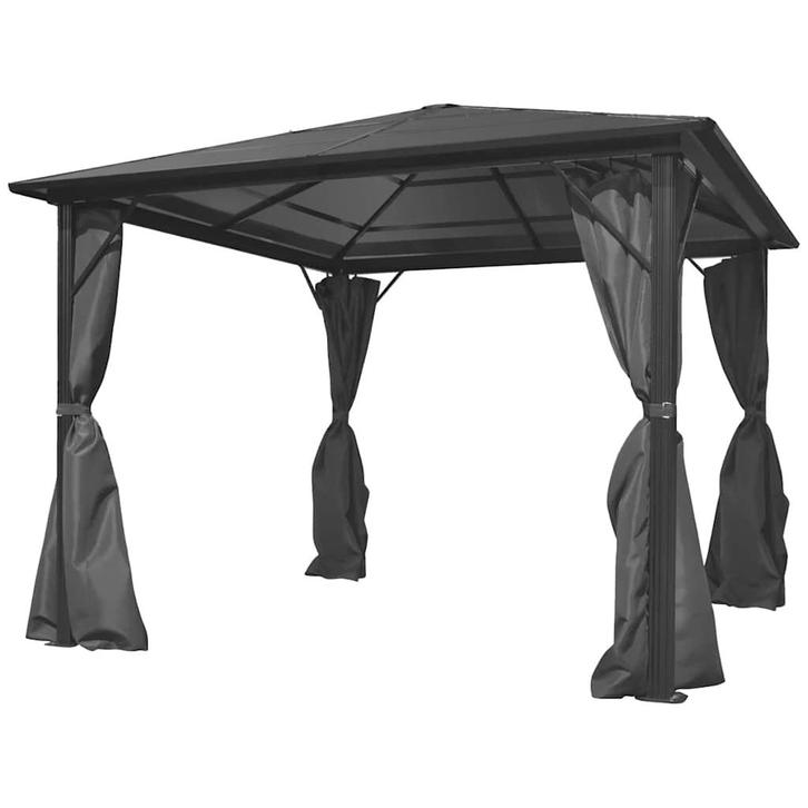 vidaXL Prieel met gordijn 300x300 cm aluminium antraciet, Tuin en Terras, Partytenten, Nieuw, Verzenden