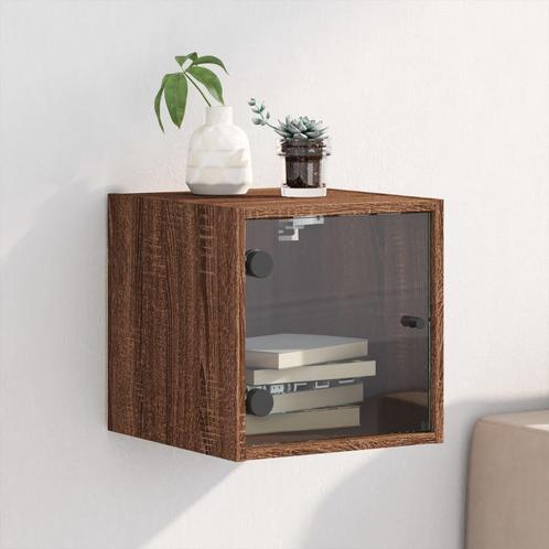 vidaXL Nachtkastje met glazen deur 35x37x35 cm bruin, Huis en Inrichting, Slaapkamer | Nachtkastjes, Nieuw, Verzenden