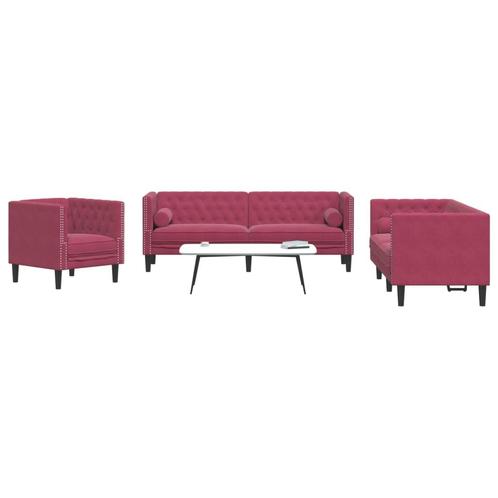 vidaXL 3-delige Loungeset Chesterfield met bolsters fluweel, Huis en Inrichting, Zetels | Zetels, Nieuw, Verzenden