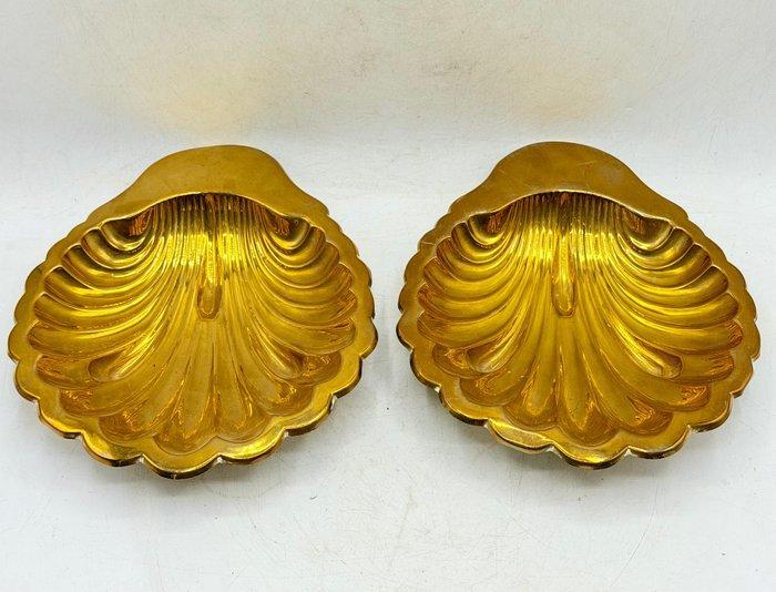 Dienblad (2) - schelpen - Verguld messing, Antiek en Kunst, Curiosa en Brocante