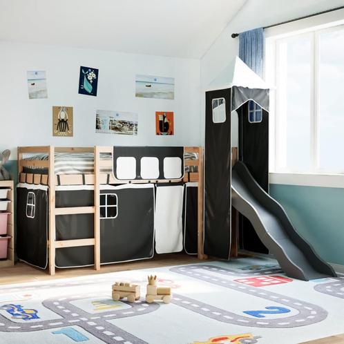 vidaXL Lit mezzanine enfants avec tour blanc/noir, Maison & Meubles, Chambre à coucher | Lits, Neuf, Envoi