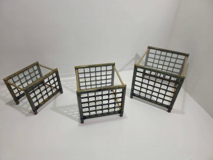 Set bijzettafels - Bamboe, Glas - Set van drie tafeltjes, Antiek en Kunst, Curiosa en Brocante