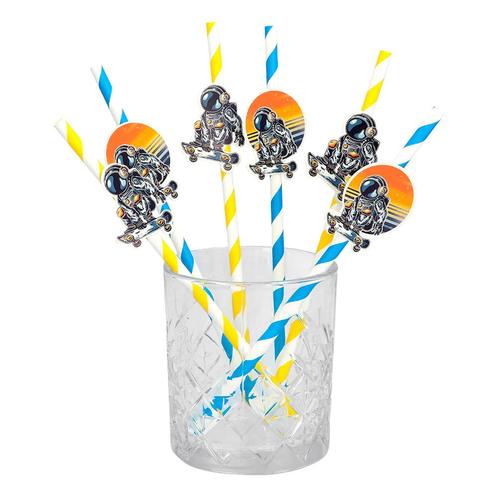 Space Party Rietjes Papier 20cm 6st, Hobby en Vrije tijd, Feestartikelen, Nieuw, Verzenden