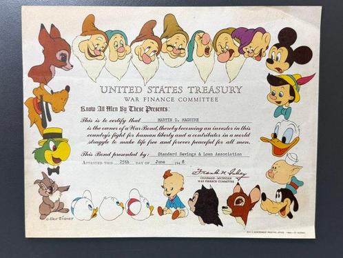 Walt Disney - 1 Oorlogsobligatiecertificaat (25 juni 1948), Collections, Disney