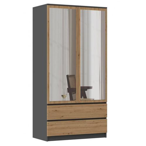 Kledingkast Antraciet Eiken Kledingkast  Met Spiegel, Maison & Meubles, Armoires | Penderies & Garde-robes, Envoi