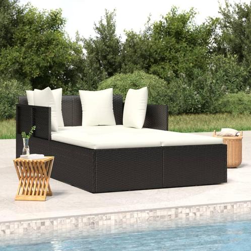 vidaXL Ligbed met kussens 182x118x63 cm poly rattan zwart, Tuin en Terras, Ligbedden, Nieuw, Verzenden