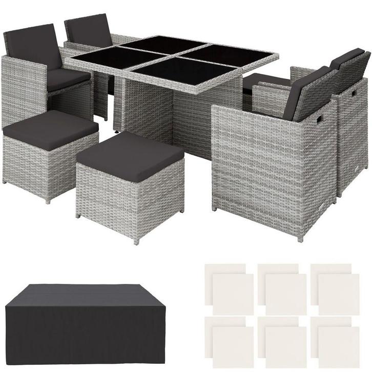 tectake Wicker zitgroep Manhattan 4+4+1 met aluminium frame, Tuin en Terras, Tuinsets en Loungesets, Verzenden