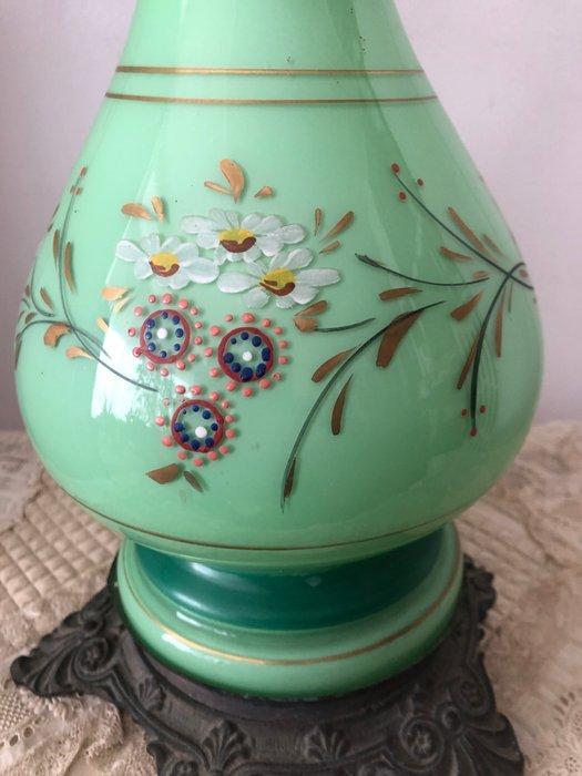Olielamp - Olie lamp in handgeschilderd groene Opalina, met, Antiek en Kunst, Curiosa en Brocante