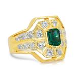 Ring - 18 karaat Geel goud - 1.52ct. tw. Smaragd - Diamant -, Handtassen en Accessoires, Ringen, Nieuw
