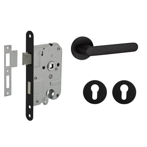 Deurbeslag set met cilinderrozet en deurklink Tondo zwart, Doe-het-zelf en Bouw, Hang- en Sluitwerk, Klink of Kruk, Nieuw, Overige materialen
