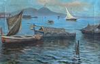 Scuola napoletana (XX) - Marina con barche e pescatori
