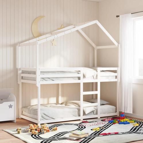 vidaXL Stapelbed met dak massief grenenhout wit 90x190 cm, Huis en Inrichting, Slaapkamer | Bedden, Nieuw, Verzenden
