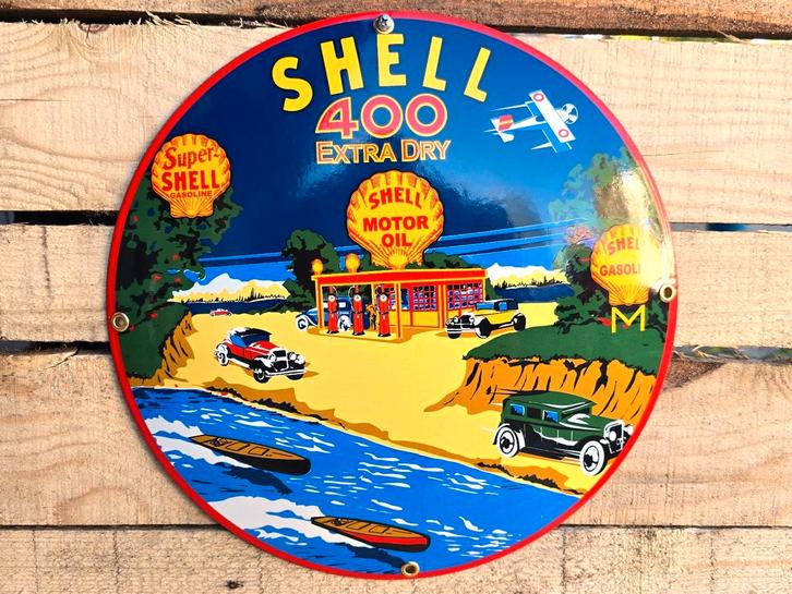 Shell 400 Extra Dry - "Power in Every Drop" - emaille bord, Verzamelen, Merken en Reclamevoorwerpen, Verzenden