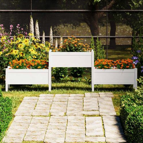 vidaXL Plantenbak 245,5x44x75 cm massief grenenhout wit, Tuin en Terras, Bloempotten, Nieuw, Verzenden
