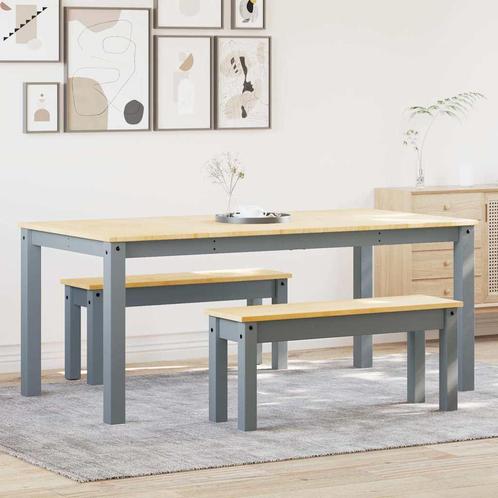 vidaXL 3-delige Eetset Panama massief grenenhout grijs, Huis en Inrichting, Complete eetkamers, Nieuw, Verzenden