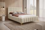 Tweepersoonsbed 160x200 beige stof gouden poten, Verzenden