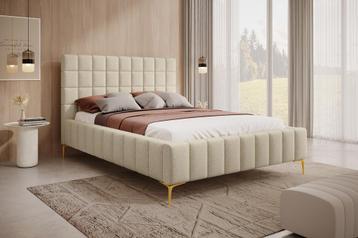 Tweepersoonsbed 160x200 beige stof gouden poten