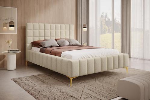 Tweepersoonsbed 160x200 beige stof gouden poten, Maison & Meubles, Chambre à coucher | Lits, Envoi