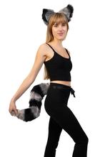 Haarband Furry Oren Staart Set Grijs Zwart Strepen Maki Wasb, Kleding | Dames, Ophalen of Verzenden, Nieuw