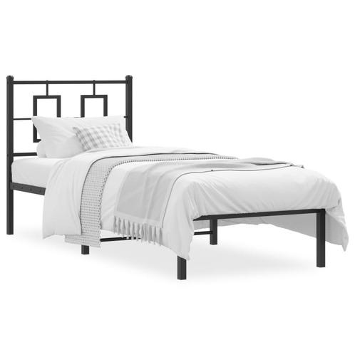 vidaXL Cadre de lit métal avec tête de lit noir 75x190, Maison & Meubles, Chambre à coucher | Lits, Neuf, Envoi