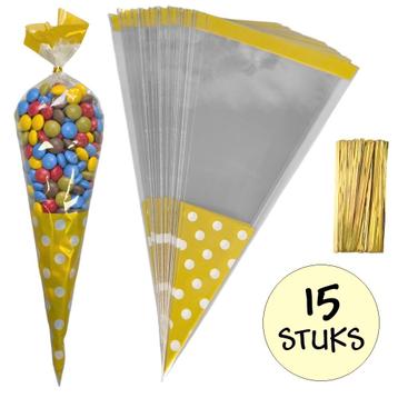 Fako Bijoux® - 15x Cellofaan Puntzakken Gouden Stippen disponible aux enchères