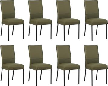 Set van 8 Olijfgroene leren moderne eetkamerstoelen - poot, Ophalen of Verzenden