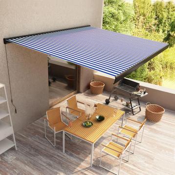 vidaXL Luifel handmatig 400x300 cm blauw en wit, Tuin en Terras, Zonneschermen, Verzenden, Nieuw