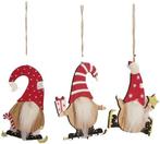 Hanger gnome wood Santa 13x8.5x0.5 cm set van 3 stuks, Nieuw
