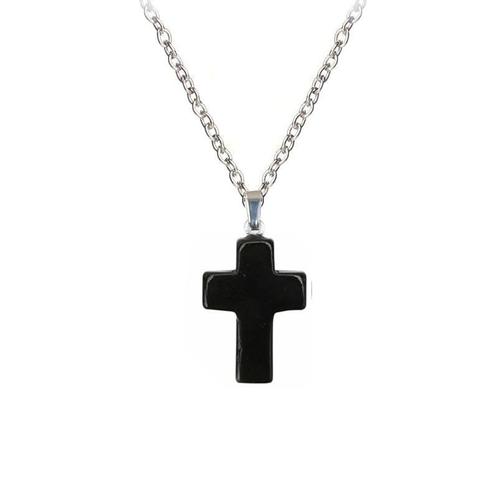 Fako Bijoux® - Ketting - Kruisje Mini - Obsidiaan -, Handtassen en Accessoires, Kettingen, Verzenden