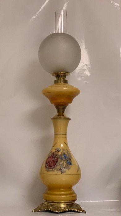 Lampe à pétrole - verre opalescent - Lampe à huile française, Antiquités & Art, Curiosités & Brocante