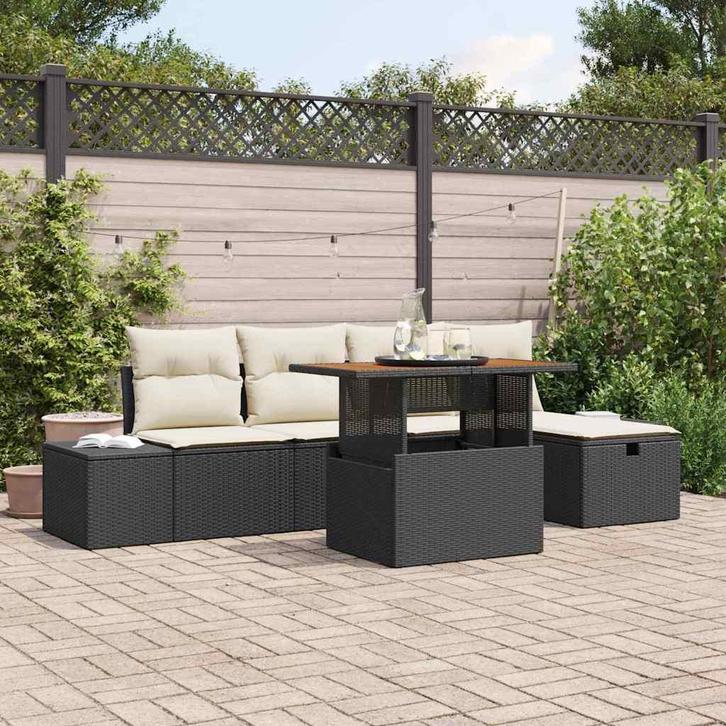 vidaXL Tuinbank Set met kussen met opslag 6 pcs Zwart Poly, Jardin & Terrasse, Ensembles de jardin, Envoi