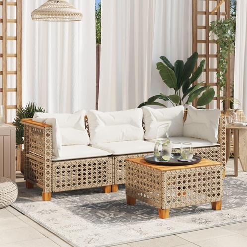 vidaXL Tuinbank 3-zits met kussens poly rattan beige, Tuin en Terras, Tuinsets en Loungesets, Nieuw, Verzenden