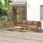 vidaXL 7-delige Loungeset met kussens bamboe taupe, Tuin en Terras, Verzenden, Nieuw, Loungeset