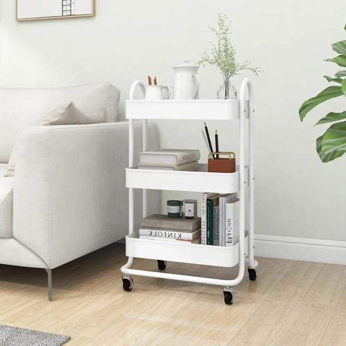 vidaXL Trolley 3-laags 43x34x79 cm staal wit, Huis en Inrichting, Overige Huis en Inrichting, Nieuw, Verzenden