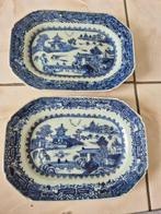 Paire Plats Porcelaine Chine XVIIIe Qing Export Bleu Blanc, Antiek en Kunst