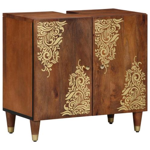 vidaXL Badkamersenkast Honingbruin met gouden accenten, Huis en Inrichting, Badkamer | Badkamermeubels, Nieuw, Verzenden
