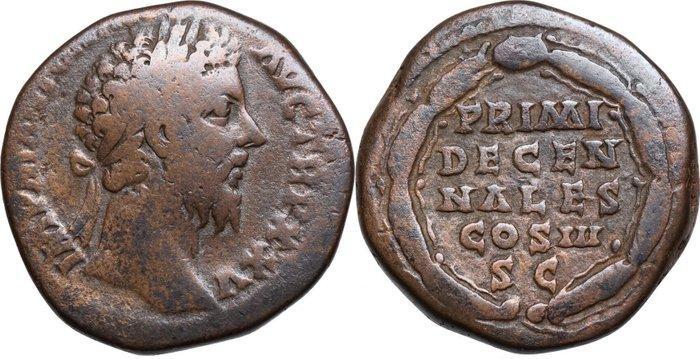 Empire romain. Marcus Aurelius (AD 161-180). Sestertius Rom,, Postzegels en Munten, Munten | Europa | Niet-Euromunten
