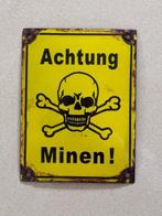 Emaille bord - Pas op mijnen! - Emaille, Antiek en Kunst