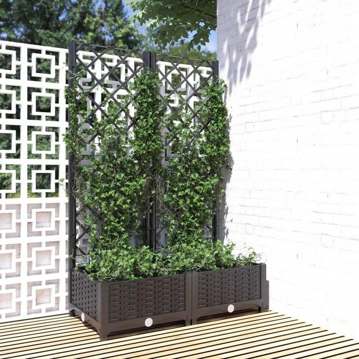vidaXL Plantenbak met trellis zwart 80x40x121,5 cm PP, Jardin & Terrasse, Pots de fleurs, Envoi