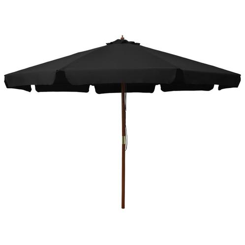 vidaXL Parasol dextérieur avec mât en bois 330 cm Noir, Jardin & Terrasse, Parasols, Neuf, Envoi