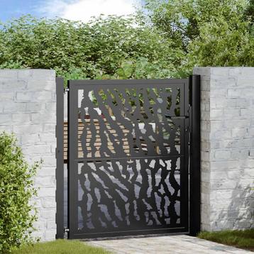 vidaXL Poort met sporenontwerp 105x106 cm staal zwart, Tuin en Terras, Tuinpoorten, Verzenden, Nieuw