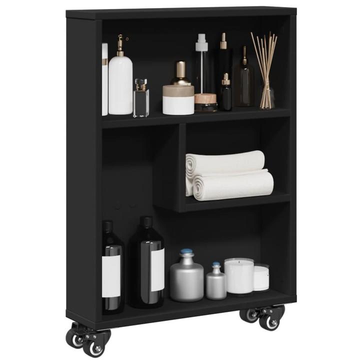 vidaXL Opbergtrolley smal 48x13x68 cm bewerkt hout zwart, Huis en Inrichting, Kasten | Boekenkasten, Nieuw, Verzenden
