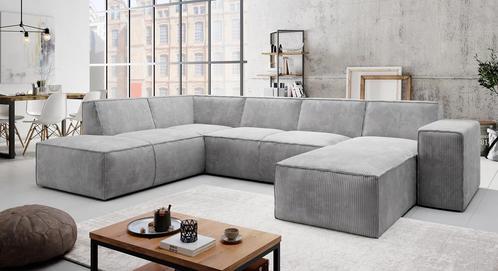 Hoekbank - Grijs - Ribstof - Rechts | 261x216x80 Hoeksalon, Huis en Inrichting, Zetels | Complete zithoeken, Nieuw, Verzenden